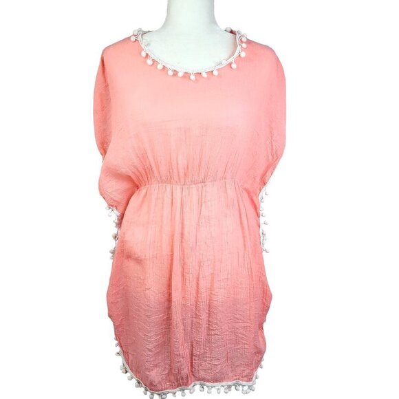 Shein Coral Pink White Pompom Beach Cover Up Dress - Picture 1 of 6